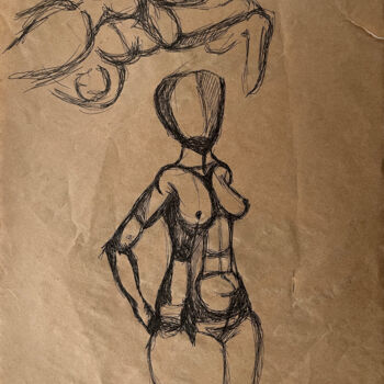 Drawing titled "1T$: / Naked - {$M}" by Leni Smoragdova, Original Artwork, Marker