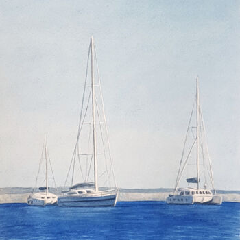 Painting titled "На одной волне | Su…" by Olha Krasko, Original Artwork, Watercolor