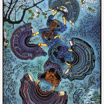 Painting titled "The "Xòe" Dance" by Nga Tran, Original Artwork, Oil