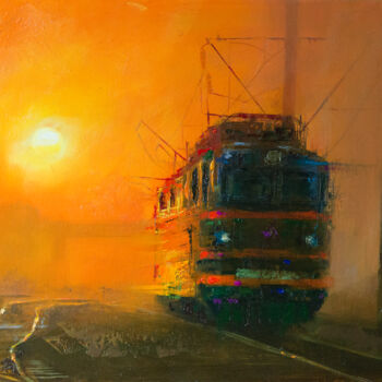 Pittura intitolato "Железнодорожный пер…" da Andrei Iakovlev, Opera d'arte originale, Olio
