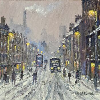 Painting titled "A Winter's Evening…" by Reg Gardner, Original Artwork, Oil Mounted on Wood Stretcher frame