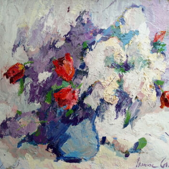Painting titled "Bouquet of flowers" by Oleksiy Ivanyuk, Original Artwork, Oil Mounted on Wood Stretcher frame