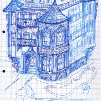 图画 标题为“Architekturstudie.…” 由Götz Wiedenroth, 原创艺术品, 圆珠笔