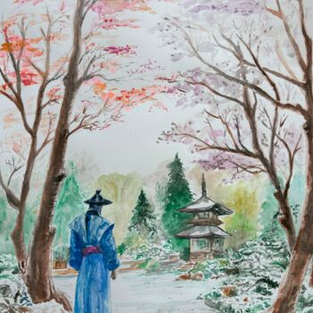 图画 标题为“Last Snow in April” 由Eugen Serbanescu, 原创艺术品, 水彩