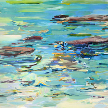 Painting titled "Ocean" by Asta Kulikauskaite Krivickiene, Original Artwork, Oil Mounted on Wood Stretcher frame