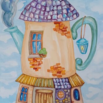 Painting titled "Kettle house" by Joy, Original Artwork, Watercolor