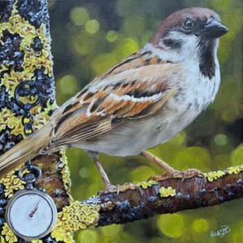 Painting titled "Compte à rebours" by Muriel Barrat, Original Artwork, Oil Mounted on Wood Stretcher frame