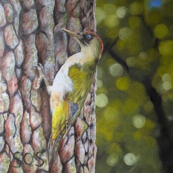 Painting titled "Pic vert" by Muriel Barrat, Original Artwork, Oil Mounted on Wood Stretcher frame