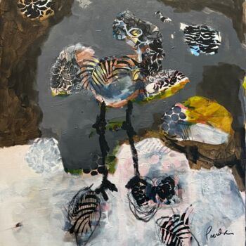 Painting titled ""Oiseau de nuit"!" by Johanne Proulx, Original Artwork, Acrylic Mounted on Wood Stretcher frame