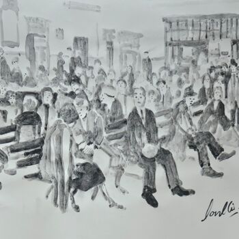 Painting titled "Study - People sitt…" by David Coulter, Original Artwork, Watercolor