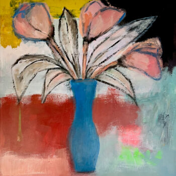 Painting titled "Blue Vase With Flow…" by Joejene C. Santos, Original Artwork, Acrylic