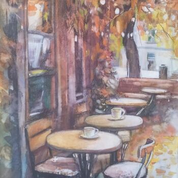 Schilderij getiteld "Street Coffe Shop" door Ariadna Shmidt (AriS), Origineel Kunstwerk, Aquarel