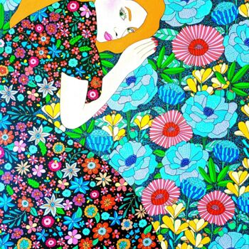 Painting titled "Les pensées silenci…" by Lucrezia Solena, Original Artwork, Acrylic Mounted on Wood Stretcher frame