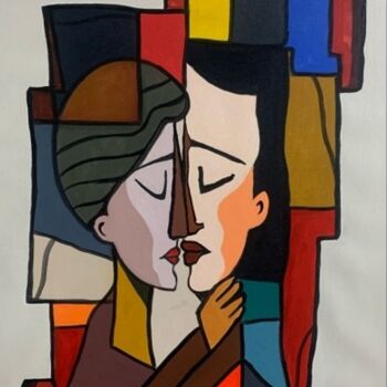 Malerei mit dem Titel "Fragmented Embrace:…" von Ashok Jadav, Original-Kunstwerk, Acryl
