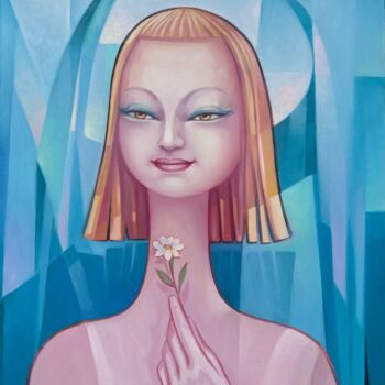 Painting titled "The Blonde Girl" by Samvel Atasunts, Original Artwork, Oil