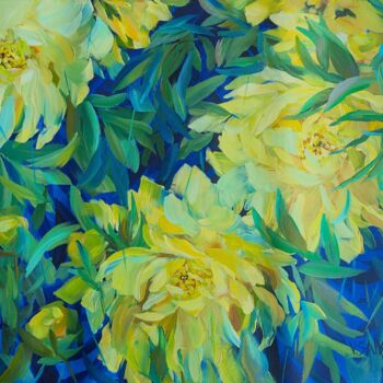 Peinture intitulée "YellowPeonies. Sunn…" par Vera Saiko, Œuvre d'art originale, Huile Monté sur Châssis en bois