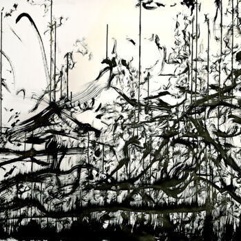 Painting titled "Abstract Encre de C…" by Yann Pelcat, Original Artwork, Ink Mounted on Cardboard