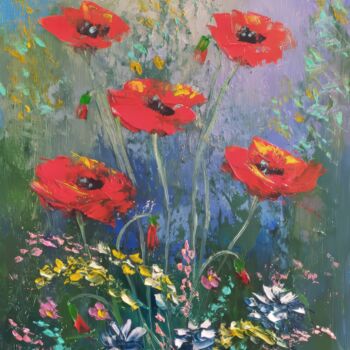 Peinture intitulée "Vibrant Meadow Symp…" par Sultan Aubekerov, Œuvre d'art originale, Huile