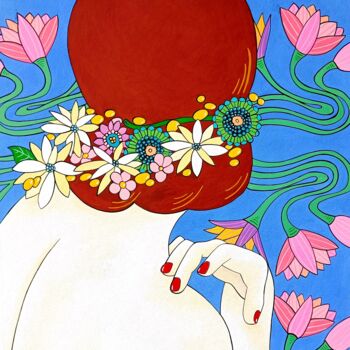 Painting titled "Le chignon" by Lucrezia Solena, Original Artwork, Gouache Mounted on Wood Panel