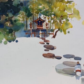 Pittura intitolato "Dreaming Nara" da Prashant Prabhu, Opera d'arte originale, Acquarello