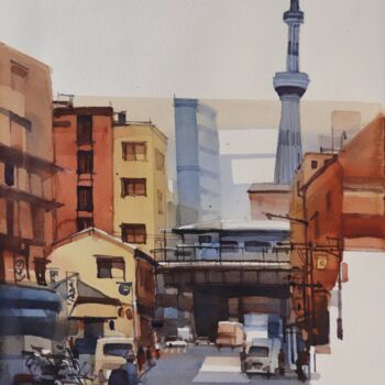 Malerei mit dem Titel "Squares and towers:…" von Prashant Prabhu, Original-Kunstwerk, Aquarell