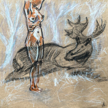 Drawing titled "a4iu / Back to the…" by Leni Smoragdova, Original Artwork, Charcoal