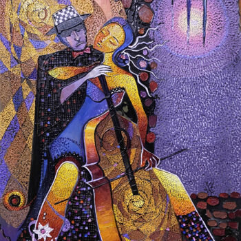 제목이 "Romantic Melody"인 미술작품 Ruzanna Melqumyan로, 원작, 기름 나무 들것 프레임에 장착됨