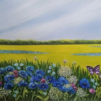 Schilderij getiteld "Summer" door Tatiana Shirova, Origineel Kunstwerk, Olie Gemonteerd op Frame voor houten brancard