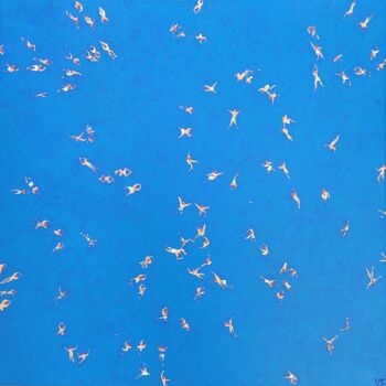Painting titled "Ocean Swimming 2" by Kathrin Flöge, Original Artwork, Acrylic Mounted on Wood Stretcher frame