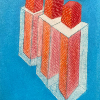 Dessin intitulée "Entre ciel et briqu…" par Dorine Knecht, Œuvre d'art originale, Pastel Monté sur Carton