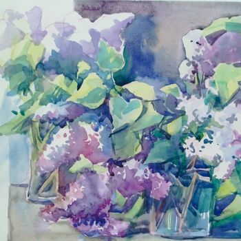 Ζωγραφική με τίτλο "Softly, the Lilacs…" από Ariadna Shmidt (AriS), Αυθεντικά έργα τέχνης, Ακουαρέλα
