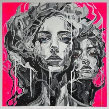Painting titled "Hydra 01 BW" by Sabrina Seck, Original Artwork, Acrylic