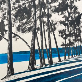 Painting titled "Plage du Cap Coz -…" by Frédéric Cadiou, Original Artwork, Ink