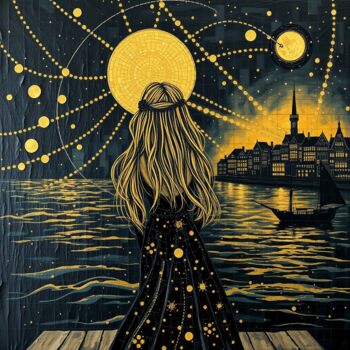 Digitale Kunst getiteld "Moonlight Sonata" door Davina Dugnas, Origineel Kunstwerk, Digitaal Schilderwerk Gemonteerd op Fram…