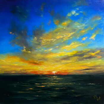 Pintura intitulada "Sunset on the sea" por Volodymyr Nezdiimynoha, Obras de arte originais, Óleo Montado em Armação em madei…