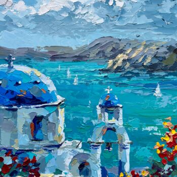 제목이 ""Santorini" seascape"인 미술작품 Oxypoint로, 원작, 기름 판지에 장착됨