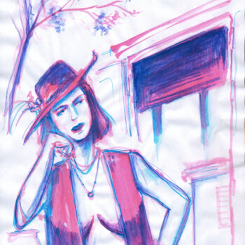 Dessin intitulée "Mit Hut und Weste." par Götz Wiedenroth, Œuvre d'art originale, Aquarelle