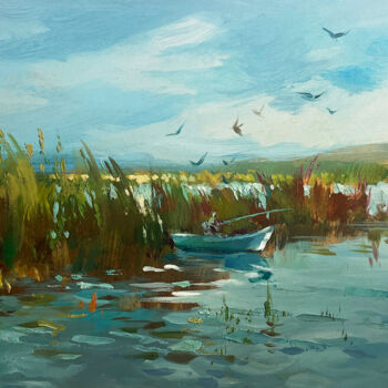 Peinture intitulée "Fishing among the r…" par Yuriy Suprunchuk, Œuvre d'art originale, Huile Monté sur Carton