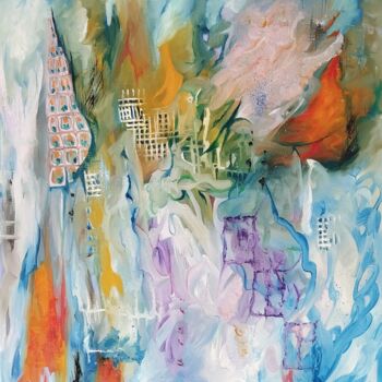 Peinture intitulée "Ruines dans les nua…" par Nicole Bachelard, Œuvre d'art originale, Huile
