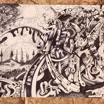 Drawing titled "mouvement et stabil…" by Daoudi Mohamed, Original Artwork, Ballpoint pen