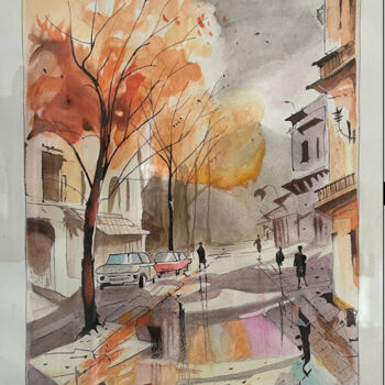 Ζωγραφική με τίτλο "Street scene" από Siyavash Chegeni, Αυθεντικά έργα τέχνης, Ακουαρέλα