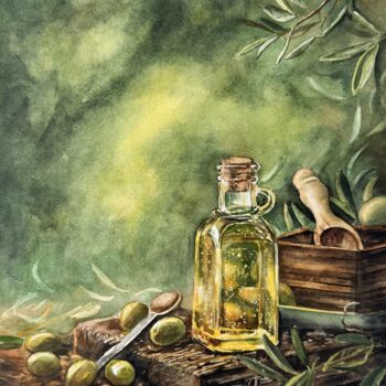 Pintura intitulada "Whispers of the Oli…" por Irina Kurganskaya, Obras de arte originais, Aquarela