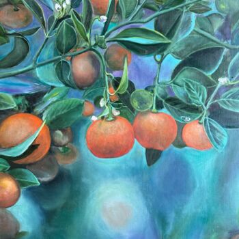Peinture intitulée "Tangerines in the g…" par Anna Pavlovich-Naneva, Œuvre d'art originale, Huile Monté sur Châssis en bois
