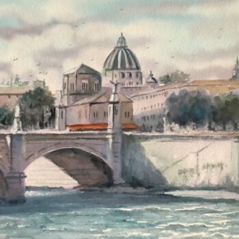 Картина под названием "St. Angelo Bridge,…" - Darrencareyart Darren Carey, Подлинное произведение искусства, Акварель Устано…