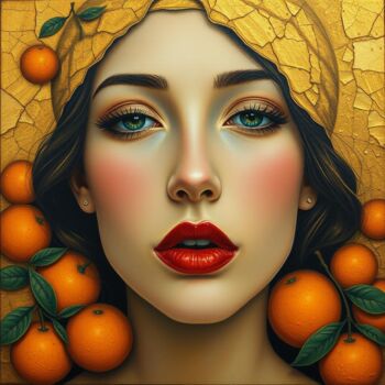 "Girl with oranges" başlıklı Dijital Sanat Davina Dugnas tarafından, Orijinal sanat, Dijital Resim Ahşap Sedye çerçevesi üze…