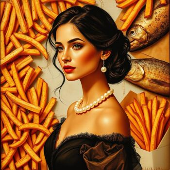 Arte digitale intitolato "Fish and chips" da Davina Dugnas, Opera d'arte originale, Collage digitale Montato su Telaio per b…