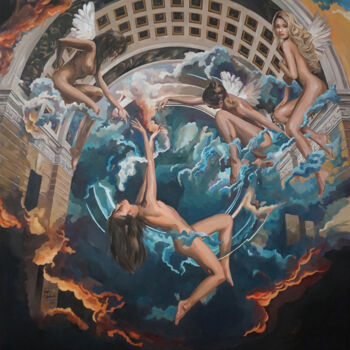 Painting titled "Heaven" by Janusz Orzechowski, Original Artwork, Oil Mounted on Wood Stretcher frame