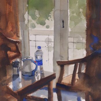 Malerei mit dem Titel "Evening coffee" von Prashant Prabhu, Original-Kunstwerk, Aquarell