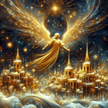 Digital Arts titled "Winter Angel" by Davina Dugnas, Original Artwork, Digital Painting Mounted on Wood Stretcher frame