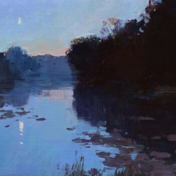 Painting titled "Summer Evening by t…" by Aleksander Kryushyn, Original Artwork, Oil